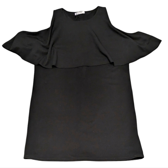 Zara Black Dress Cold Shoulder Ruffle - New - L - Elegant Modest & Chic Formal. - Picture 2 of 9